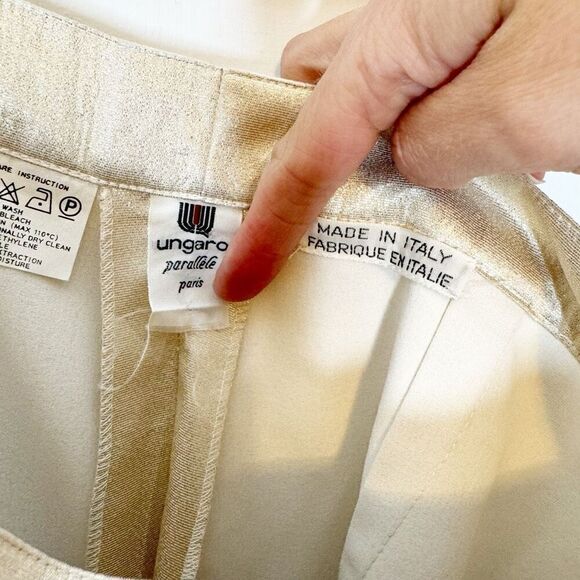 Ungaro Champagne Sparkle High Waisted 80s Vintage Pants Italian Vintage Size 10 - Picture 5 of 9